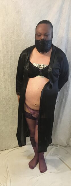 Sissy in black and purple underwear