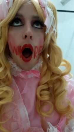 Pink sissy maid Marga exposed