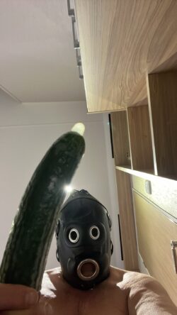 Exposed old sissy getting ripped apart by cucumber