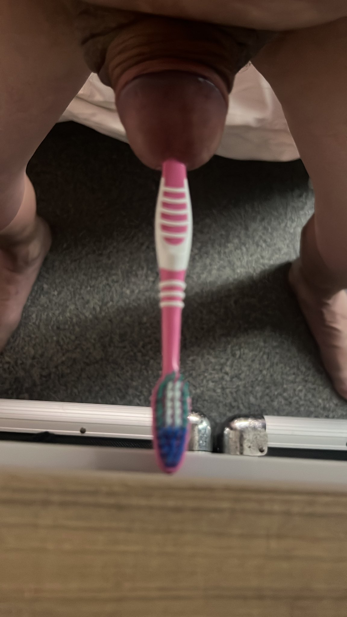 Exposed old sissy getting ripped apart by cucumber