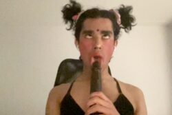 Sucking my BBC dildo