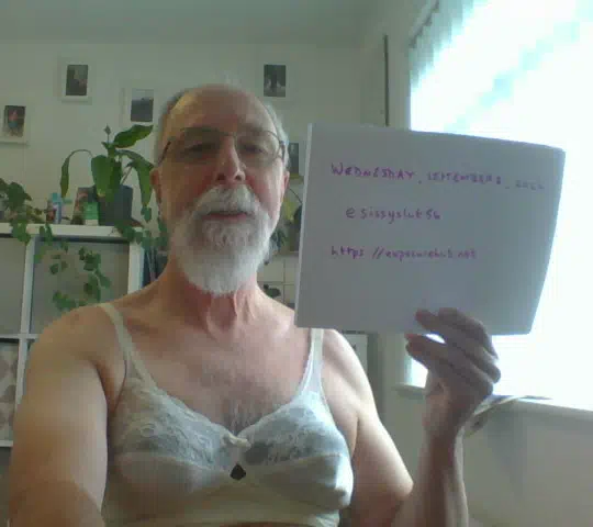 old sissy exposed in a bra